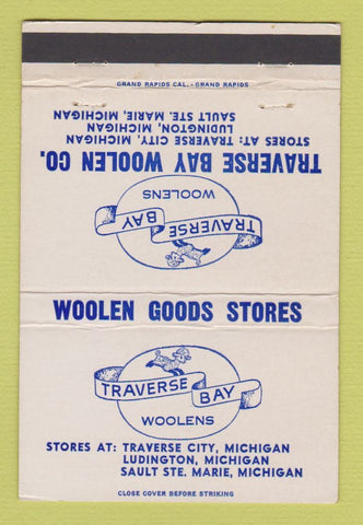 Matchbook Cover - Traverse Bay Woolens City Ludington MI 40 Strike