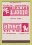 Matchbook Cover - Albert Men's Clothes McAllen TX 40 Strike