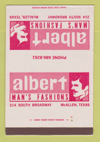 Matchbook Cover - Albert Men's Clothes McAllen TX 40 Strike
