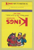 Matchbook Cover - Kings Restaurant Kinston NC pig 40 Strike