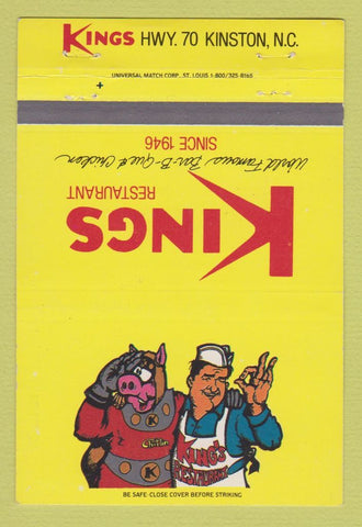 Matchbook Cover - Kings Restaurant Kinston NC pig 40 Strike