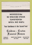 Matchbook Cover - Golden Crates Funeral Home Arlington Findlay OH 40 Strike