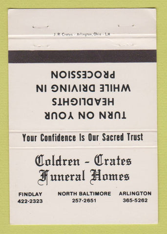 Matchbook Cover - Golden Crates Funeral Home Arlington Findlay OH 40 Strike