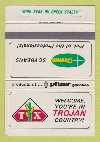 Matchbook Cover - Pfizer Genetics Clemens Soybeans Oliva MN 40 Strike