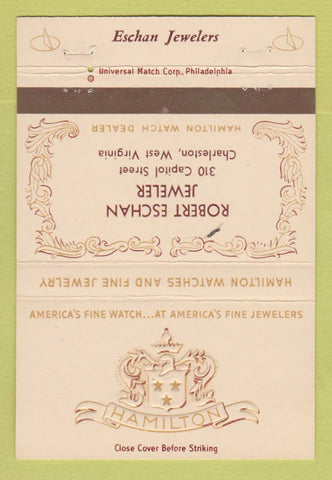 Matchbook Cover - Hamilton Watches Robert Eschan Jewelry Charleston WV 40 Strike
