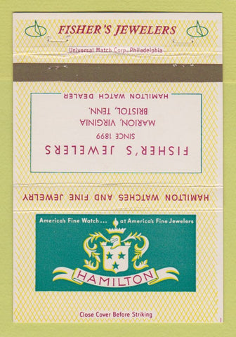 Matchbook Cover Hamilton Watches Fisher's Jewelry Bristol TN Marion VA 40 Strike
