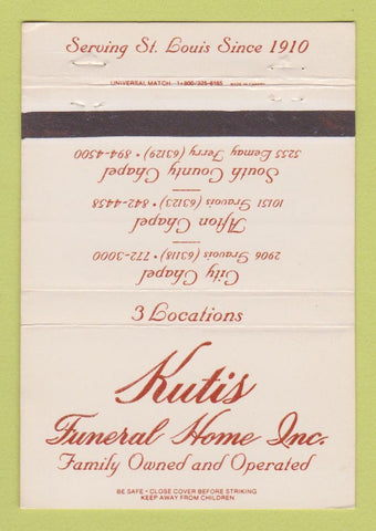 Matchbook Cover - Kutis Funeral Home St Louis MO 40 Strike