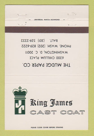Matchbook Cover - King James Cast Coat Mudge Paper Washington DC 40 Strike