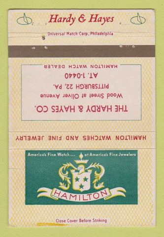Matchbook Cover - Hamilton Watches Hardy Hayes Jewelry Pittsburgh PA 40 Strike