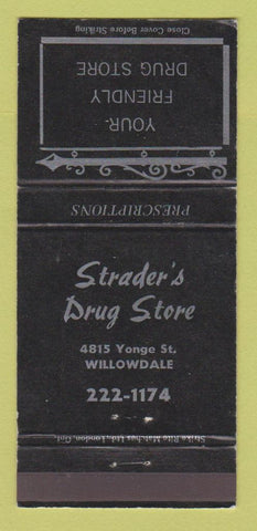 Matchbook Cover - Strader's Drug Store Willowdale ON WEAR 30 Strike