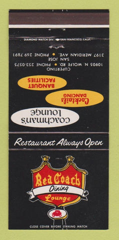 Matchbook Cover - Red Coach Restaurant San Jose Cupertino CA 30 Strike