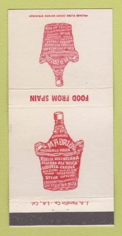 Matchbook Cover - Madrid Spanish Restaurant Los Angeles CA 30 Strike