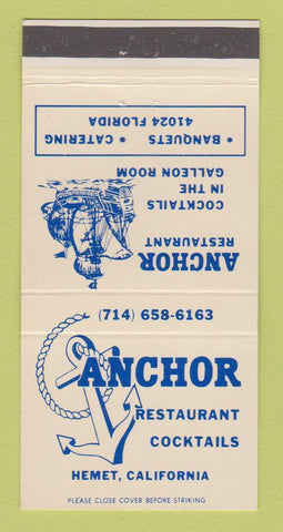 Matchbook Cover - Anchor Restaurant Hemet CA 30 Strike