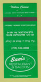 Matchbook Cover - Sam's Restaurant Saloon Italian Glenolden PA 30 Strike