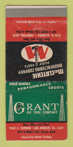 Matchbook Cover - Grant Oil Tool Company Los Angeles Compton CA WORN 30 Strike