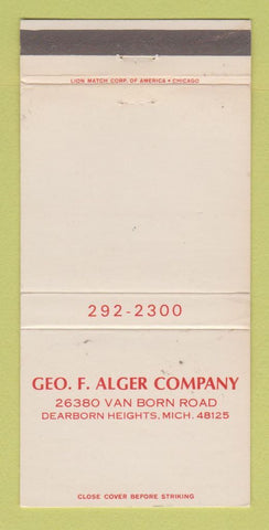 Matchbook Cover - Geo Alger Company Dearborn Heights MI Trucking WEAR 30 Strike