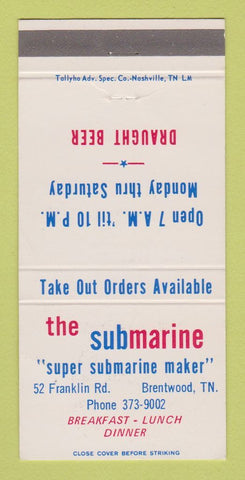 Matchbook Cover - The Submarine Maker Sandwiches Brentwood TN WEAR 30 Strike