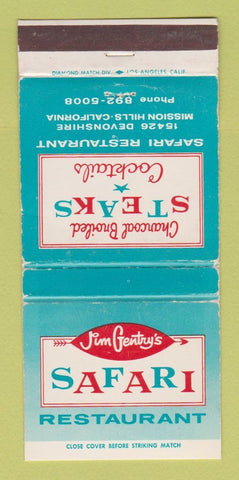 Matchbook Cover - Jim Gentry's Safari Restaurant Mission Hills CA WORN 30 Strike