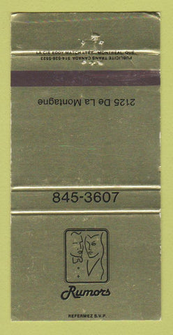 Matchbook Cover - Rumors Montreal QC WEAR 30 Strike