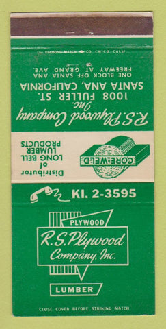 Matchbook Cover - RS Plywood Lumber Santa Ana CA 30 Strike