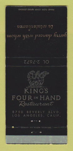 Matchbook Cover - King's Four in Hand Restaurant Los Angeles CA WEAR 30 Strike