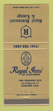 Matchbook Cover - Royal Inns Restaurant Oceanside CA 30 Strike