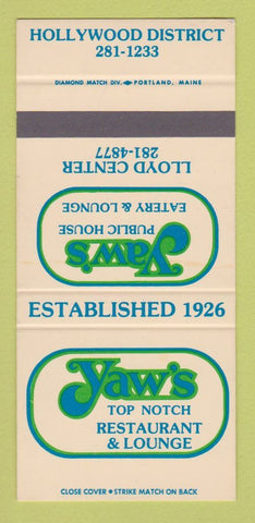 Matchbook Cover - Yaw's Public House Restaurant Hollywood SAMPLE 30 Strike