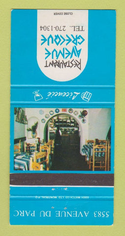 Matchbook Cover - Restaurant Avenue Grecque Montreal QC 30 Strike