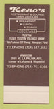 Matchbook Cover - Keno's Restaurant Tustin Anaheim CA SAMPLE 30 Strike