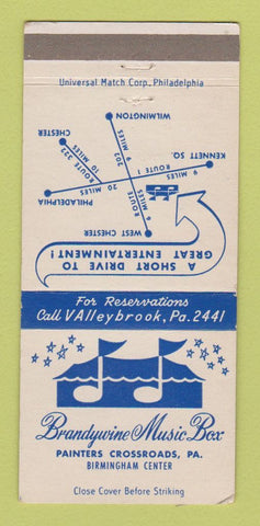 Matchbook Cover - Brandywine Music Box Painters Crossroads PA WEAR 30 Strike