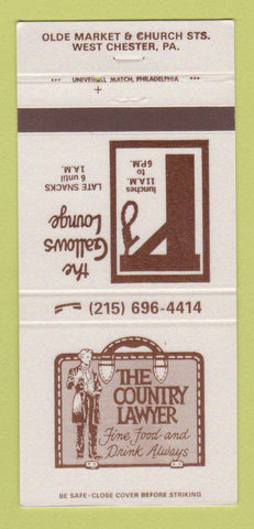 Matchbook Cover - The Country Lawyer Restaurant West Chester PA 30 Strike