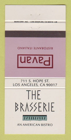 Matchbook Cover - The Brasserie Bistro Pavan Italian Los Angeles CA 30 Strike