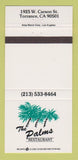 Matchbook Cover - The Palms Restaurant Torrance CA 30 Strike