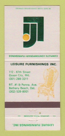 Matchbook Cover - Leisure Furnishings Bethany Beach DE Ocean City MD 30 Strike