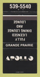 Matchbook Cover - Apollo Restaurant Grande Prairie AB 30 Strike