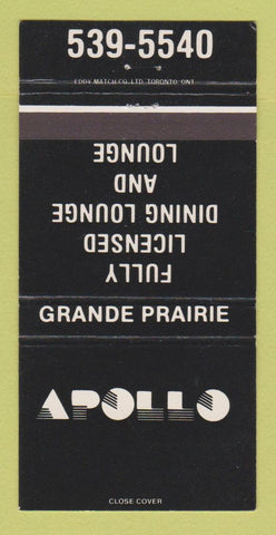 Matchbook Cover - Apollo Restaurant Grande Prairie AB 30 Strike