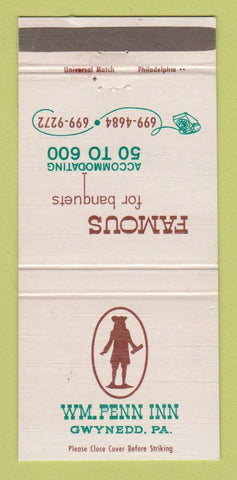 Matchbook Cover - Wm Penn Inn Gwynedd PA 30 Strike