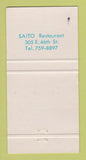 Matchbook Cover - Saito Japanese Restaurant New York City WEAR 30 Strike