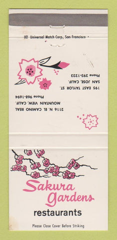 Matchbook Cover - Sakura Gardens Mountain View San Jose CA WEAR 30 Strike