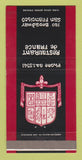 Matchbook Cover - Restaurant de France San Francisco CA 30 Strike