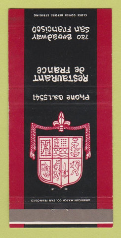 Matchbook Cover - Restaurant de France San Francisco CA 30 Strike