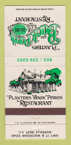 Matchbook Cover - Planters Back Porch Seafood Murrells Inlet SC 30 Strike