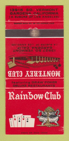 Matchbook Cover - Rainbow Monterey Club Gardena CA poker cards WEAR 30 Strike