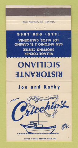 Matchbook Cover - Cricchio's Ristrante Italian Los Altos CA 30 Strike