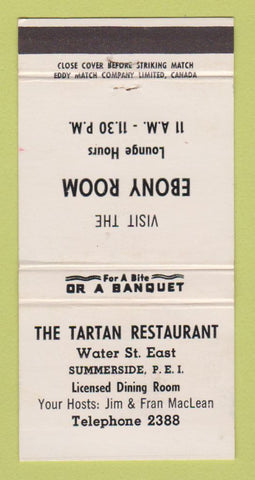 Matchbook Cover - Tartan Restaurant Summerside PEI PE WEAR 30 Strike