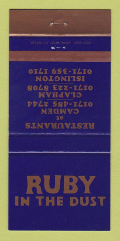 Matchbook Cover - Ruby Restaurant Camden Clapham Islington UK 30 Strike