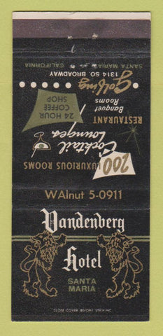 Matchbook Cover - Vandenberg Hotel Santa Maria CA 30 Strike