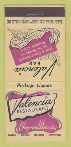 Matchbook Cover - Valenica Restaurant Cheyenne WY 30 Stick