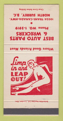 Matchbook Cover - Best Auto Parts Wreckers North Surrey BC girlie 30 Strike