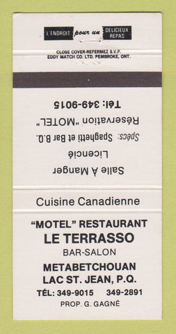 Matchbook Cover - Motel Restaurant Le Terrasso Lac St Jean QC 30 Strike